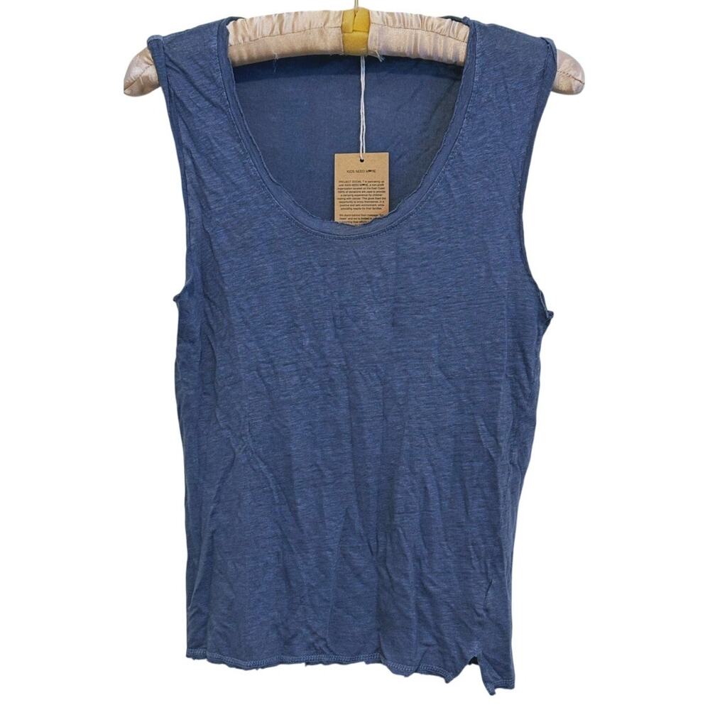 NWT Project Social T Womens Linen Scoop Neck Tank Top Small Blue Casual Organic